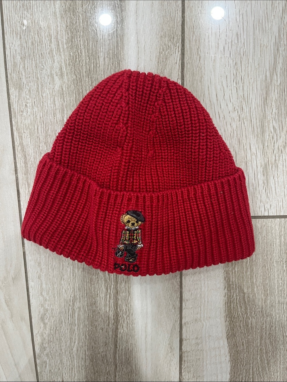 Polo by Ralph Lauren Red Knit Bear Beanie